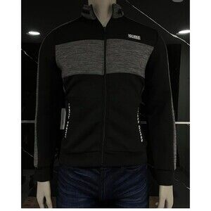 NWT Men's Guess SZ M Sweater Jacket Gray Logo  Full Zip Up Fleece Black Soft